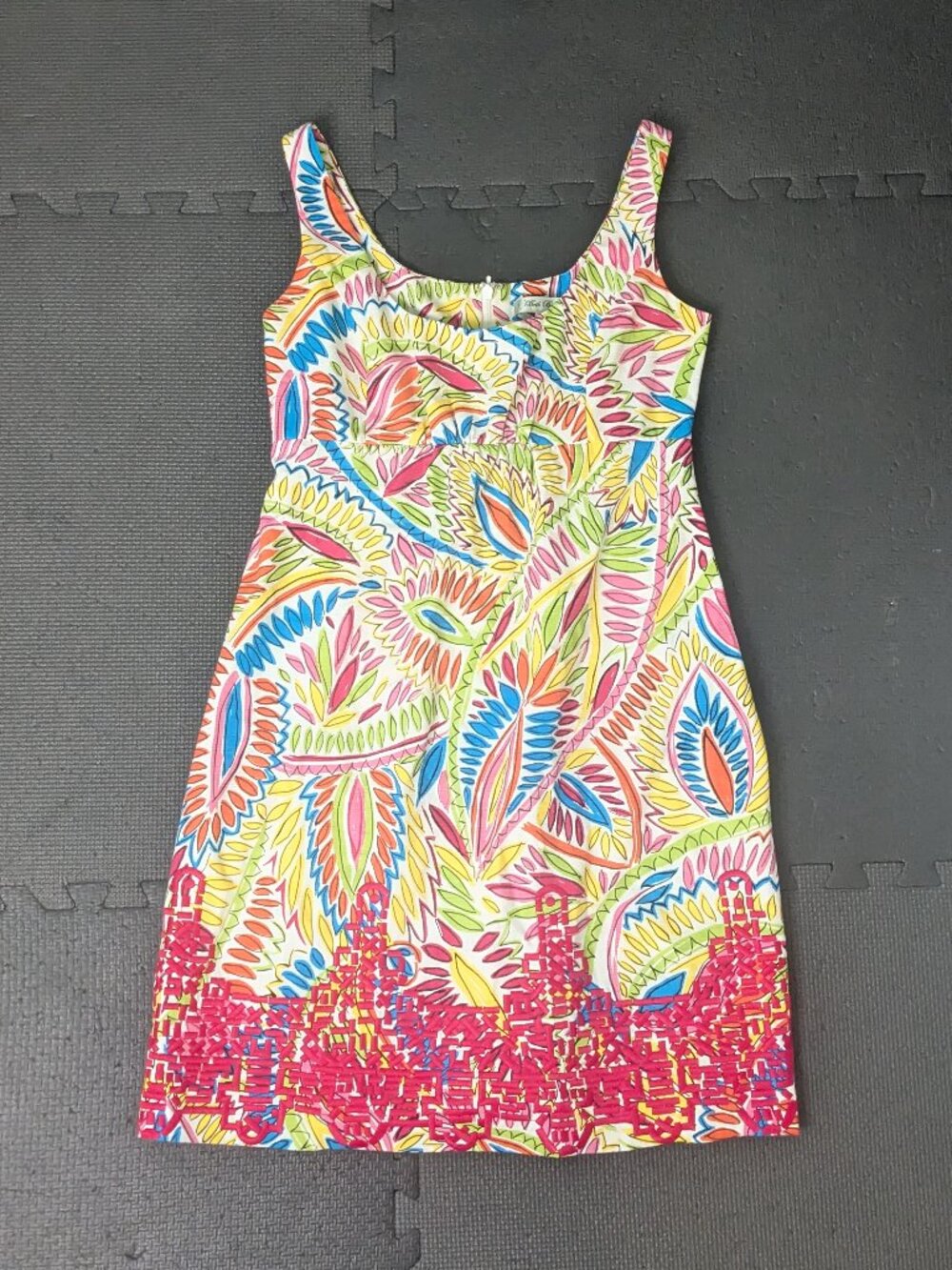 beth bowley dress 6 100% cotton embroidered colorful empire waist sleeveless